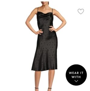 Bebe Satin Midi Silhouette Black & White Polka Dot Dress M